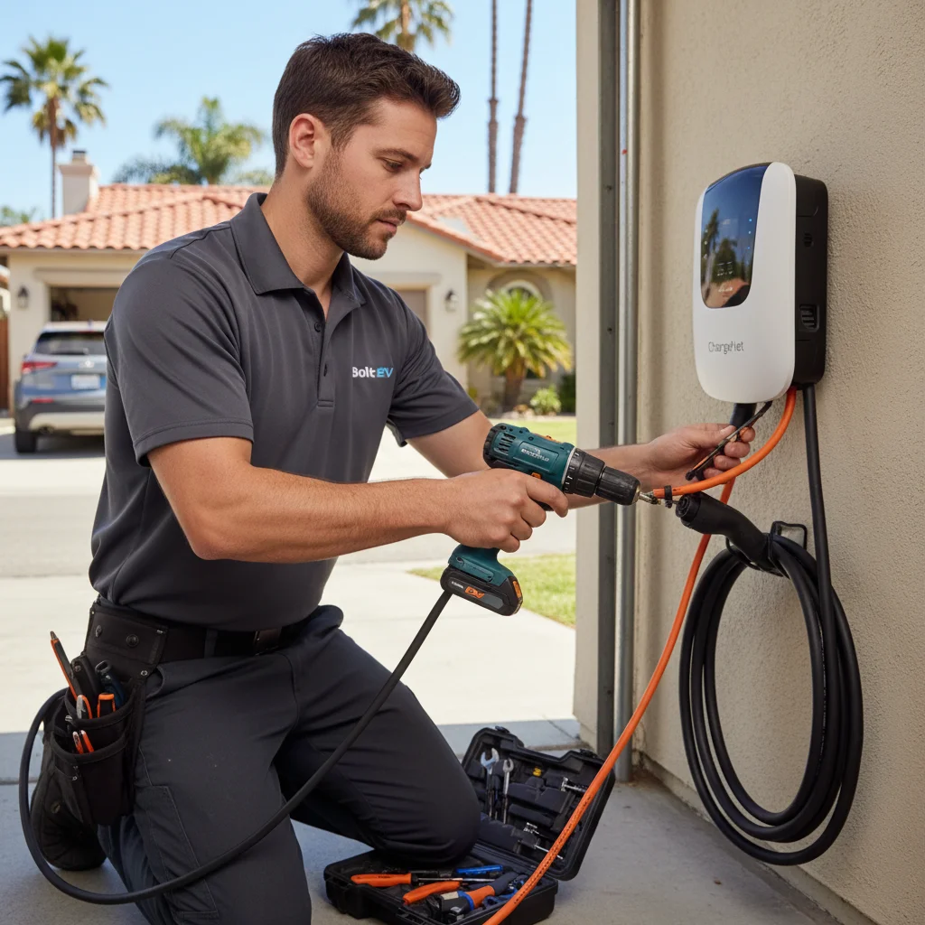 Charging cable plugged into an electric car on the roadside