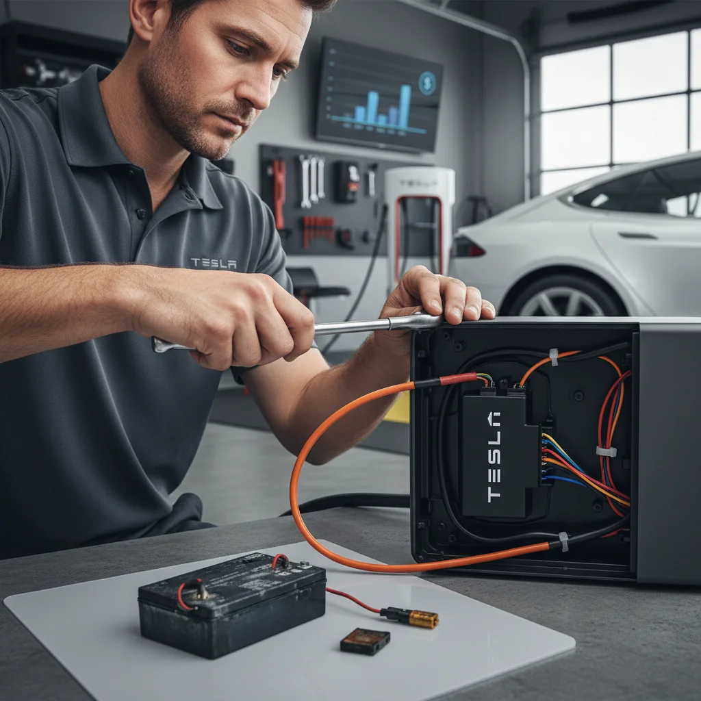 Jump cables and a small pack beside an open EV frunk