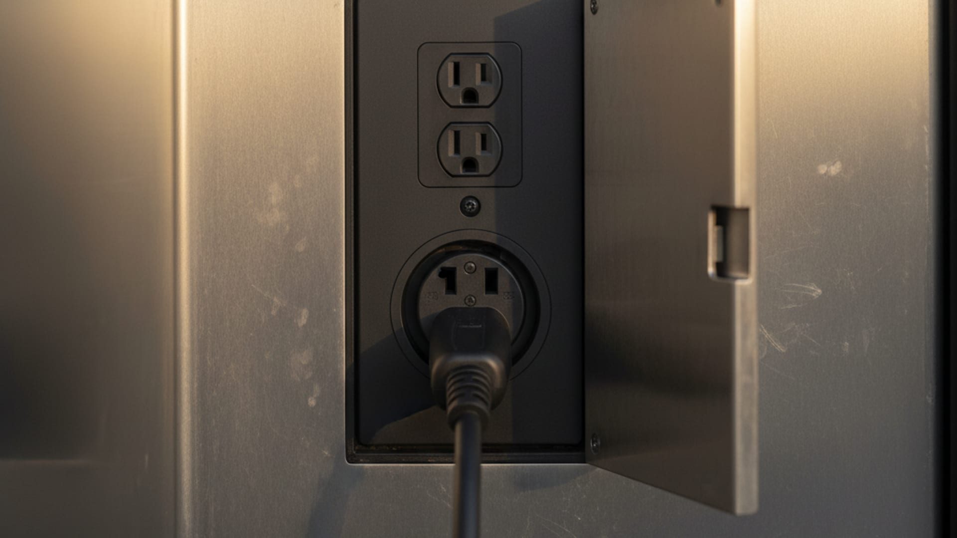 Mobile charging cable connected to a Tesla Model Y on a Los Angeles County street