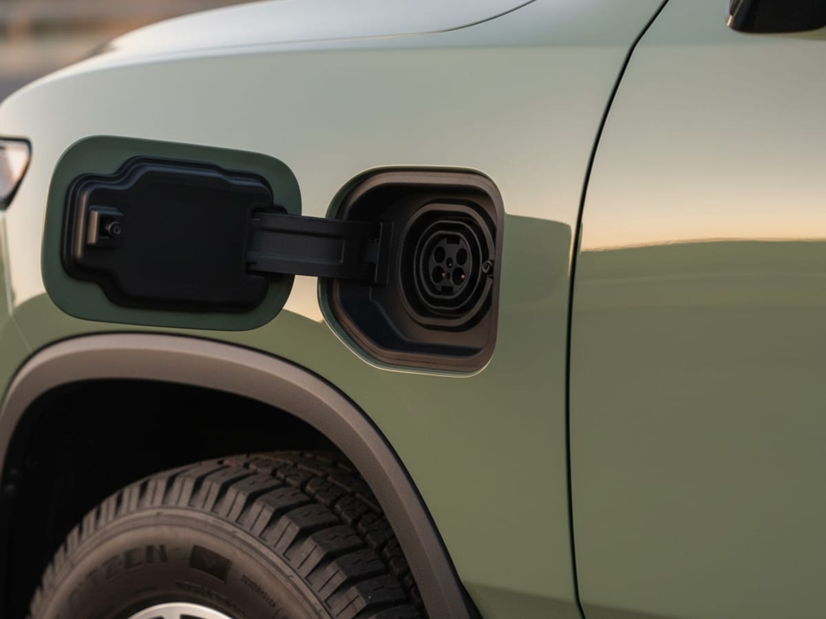 Mobile charging connector being checked against a non-Tesla electric vehicle charge port